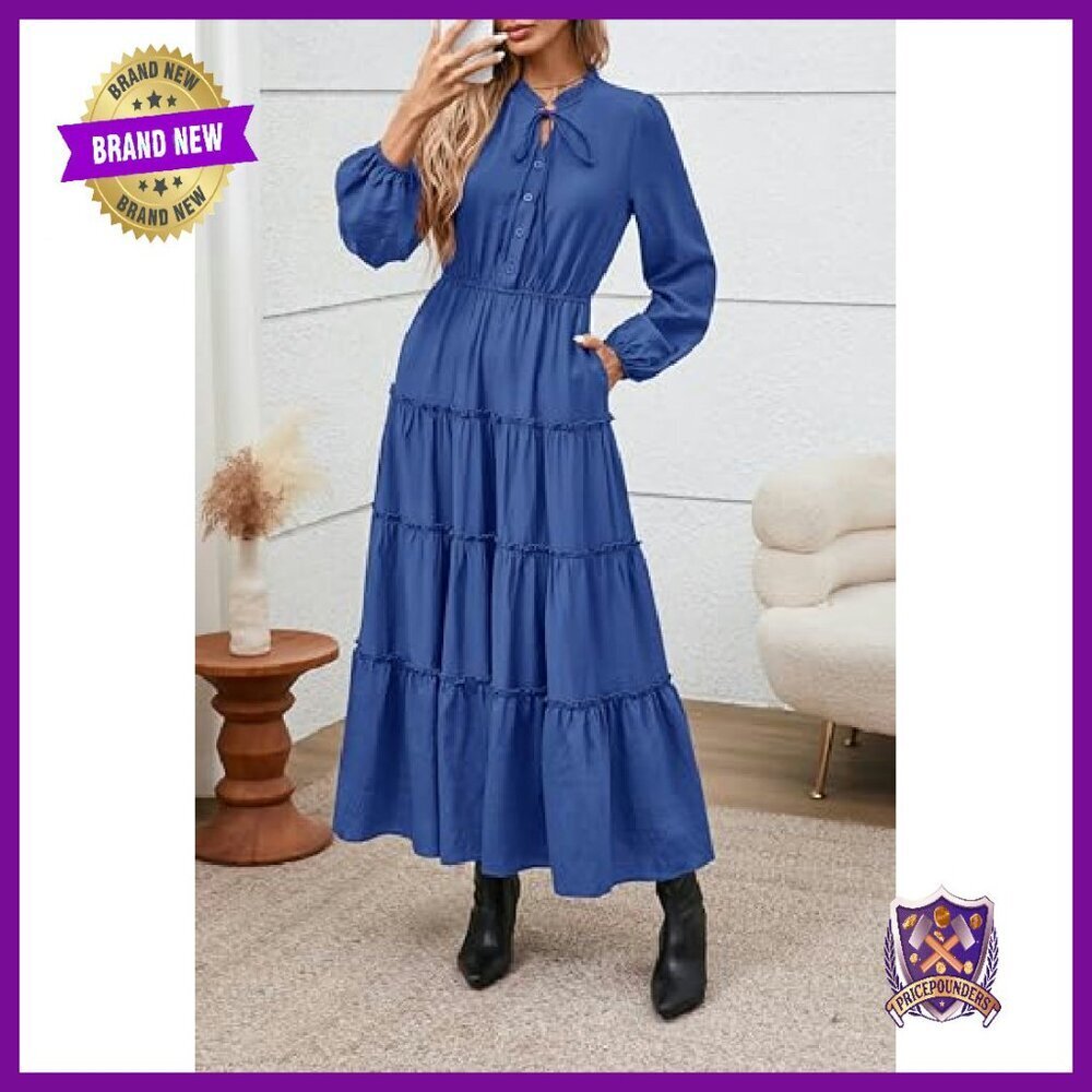Viscose Maxi Dress with Ruffles Tiered A-Line Wedding Guest Fall - Picture 5 of 8